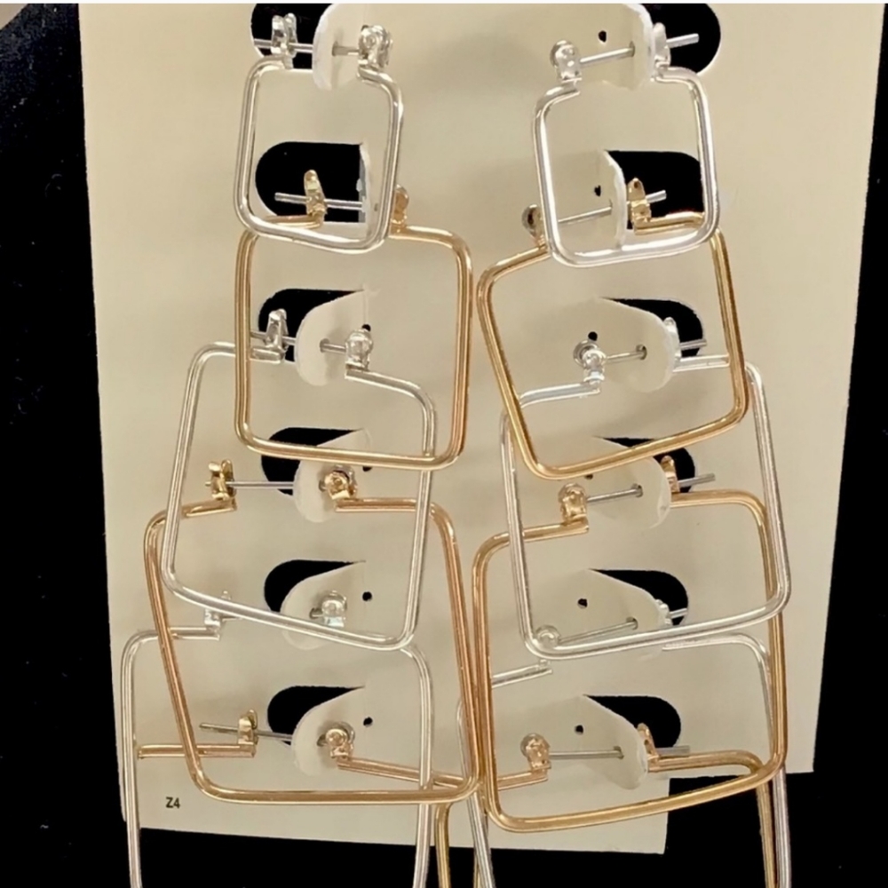 NWTs! Square Hoop Earrings W Saddle Backs Small-large Silver-toned + Gold-toned - Picture 3 of 5